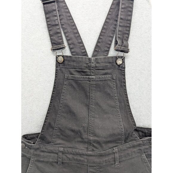 H&M Overalls Womens 10 Black Stretch Denim Bib Adjustable Straps Skinny Pockets - Picture 2 of 14